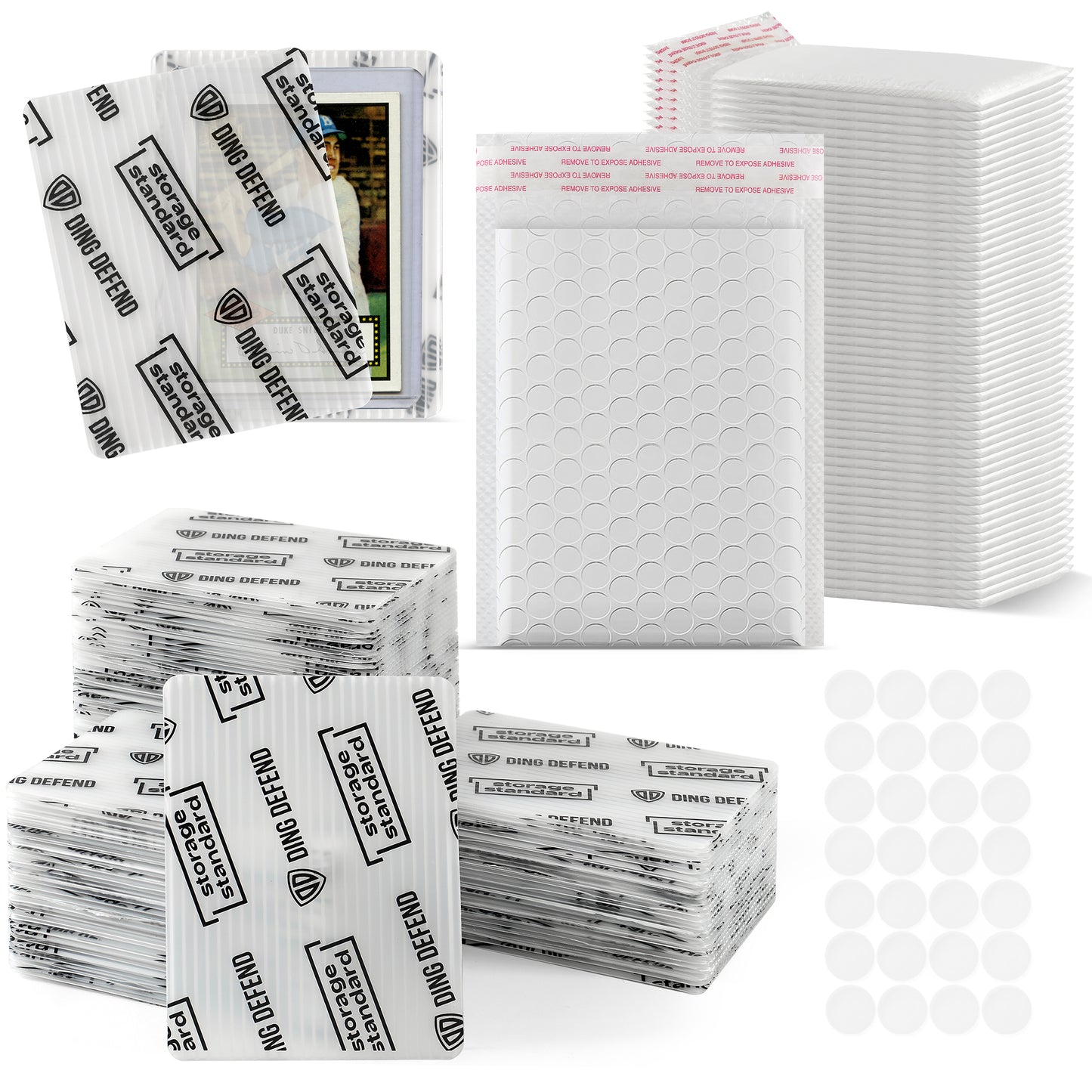 Ding Defend Card Shipping Kit: 110 x Card Protectors (3.5" x 4.5") - 55 x Bubble Mailers - 250 x Pro Tape Seals