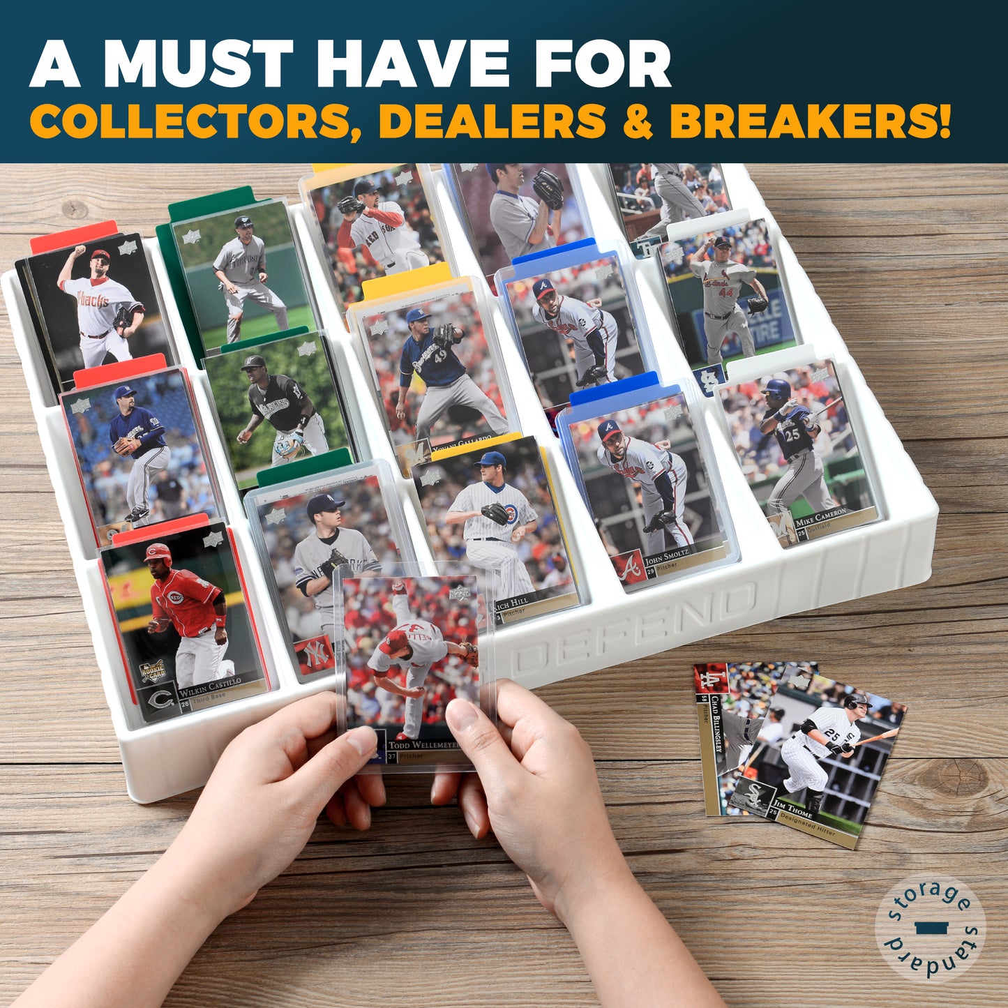 Trading Card Sorting Tray - Stackable Trading Card Organizer, 15-Compartment, White, Includes Dividers