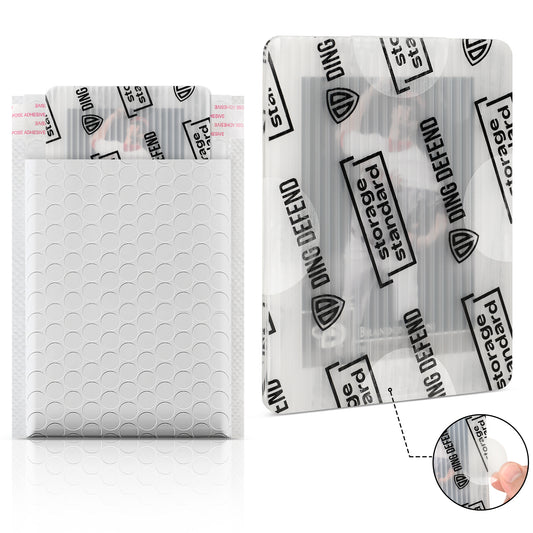 Bubble mailers and card protectors from the Ding Defend shipping kit