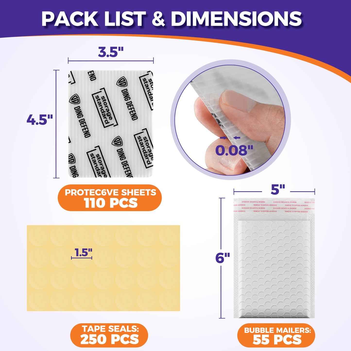 Ding Defend Card Shipping Kit: 110 x Card Protectors (3.5" x 4.5") - 55 x Bubble Mailers - 250 x Pro Tape Seals