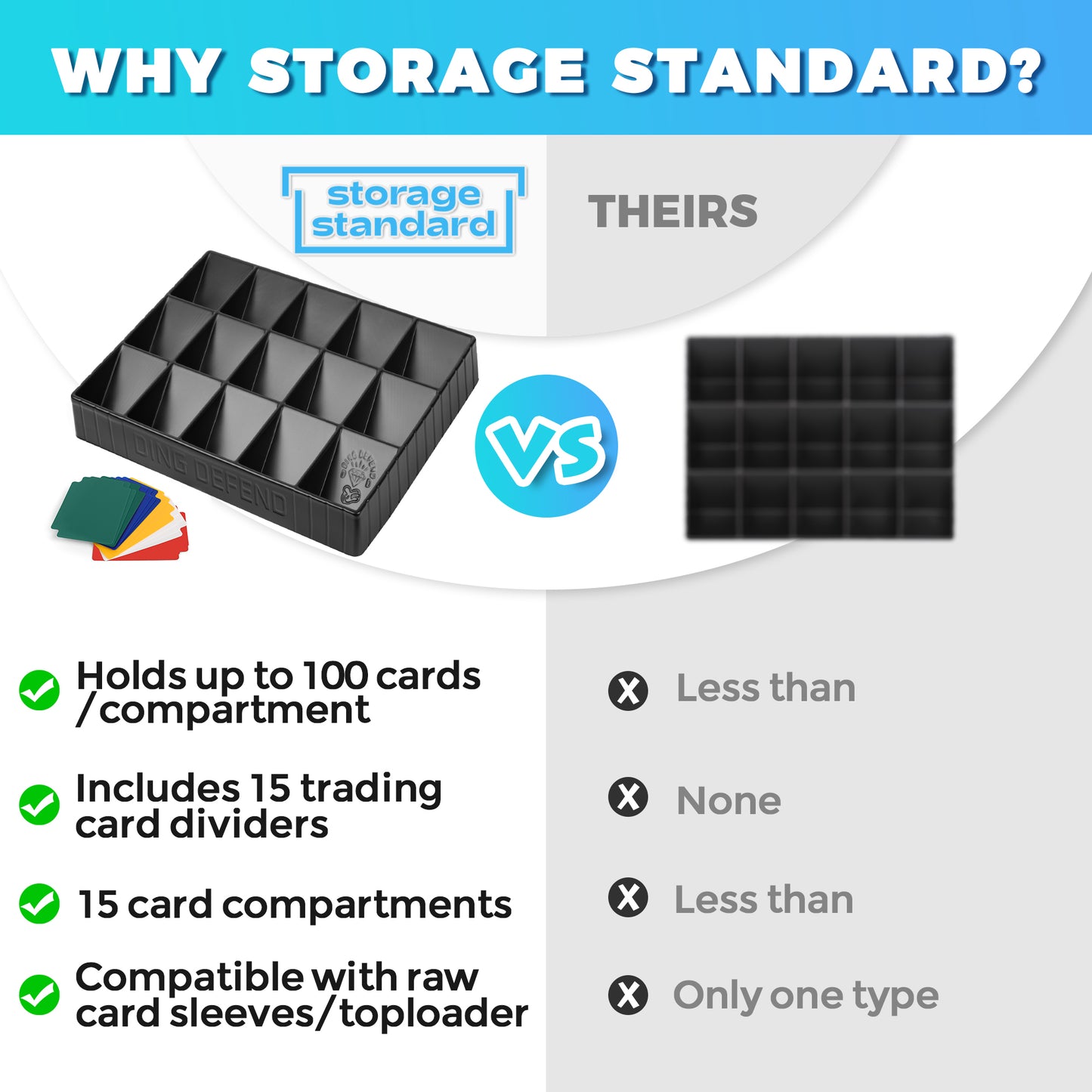 Trading Card Sorting Tray - Stackable Trading Card Organizer, 15-Compartment, Black, Includes Dividers