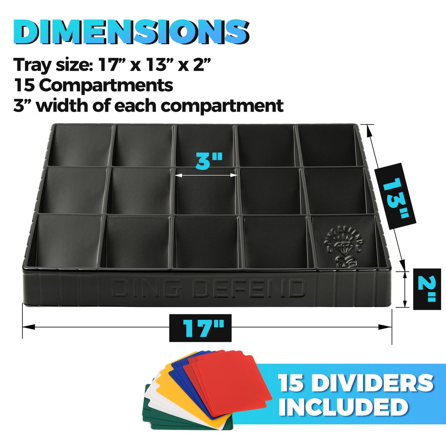 Trading Card Sorting Tray - Stackable Trading Card Organizer, 15-Compartment, Black, Includes Dividers