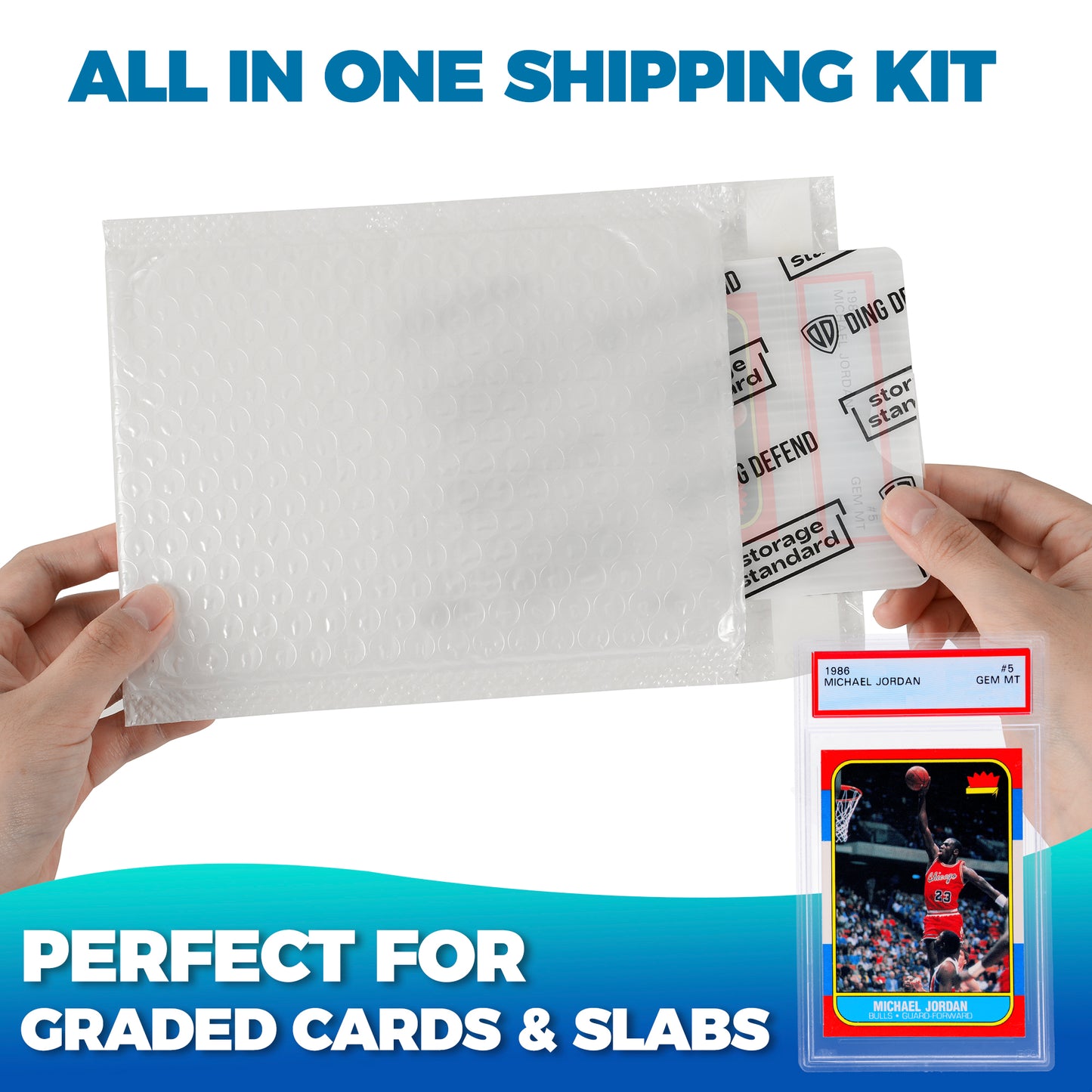 Ding Defend Card Shipping Kit: 110 x Card Protectors (4'' x 6'') - 55 x Bubble Mailers - 240 x Pro Tape Seals