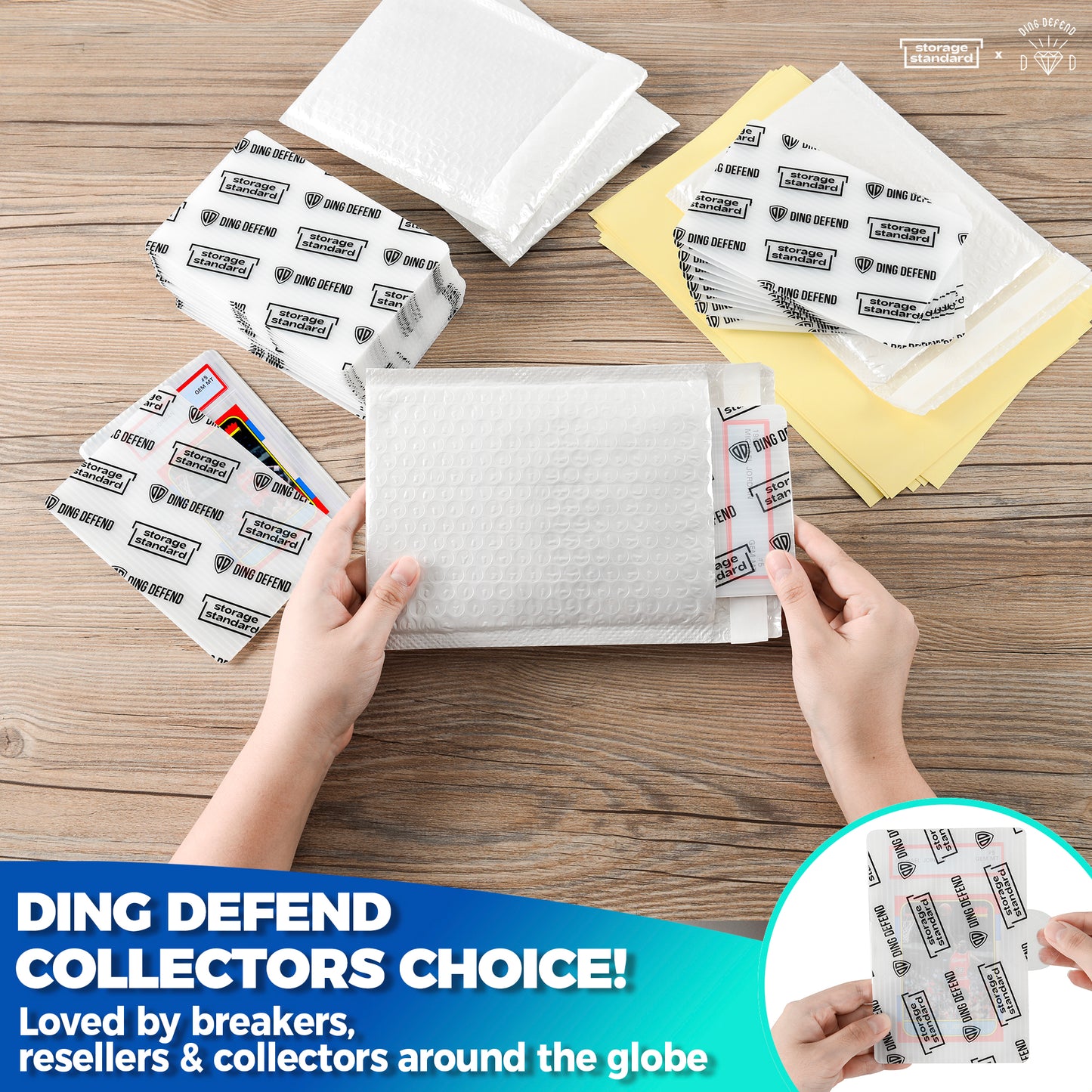 Ding Defend Card Shipping Kit: 110 x Card Protectors (4'' x 6'') - 55 x Bubble Mailers - 240 x Pro Tape Seals