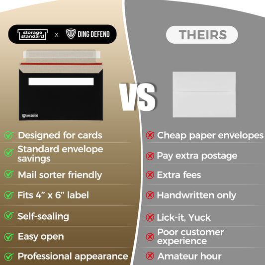 Black Card Shipping Envelopes - 7 x 4.35 Inches Trading Cards Self-Adhesive Black Mailers, Perfect Fit for Ding Defend Protectors Semi-Rigid Sleeves & Toploaders - Hobby Mailing Supplies