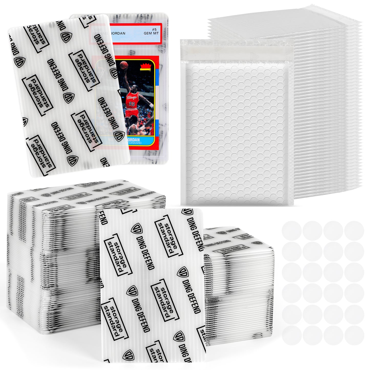 Ding Defend Card Shipping Kit: 110 x Card Protectors (4'' x 6'') - 55 x Bubble Mailers - 240 x Pro Tape Seals