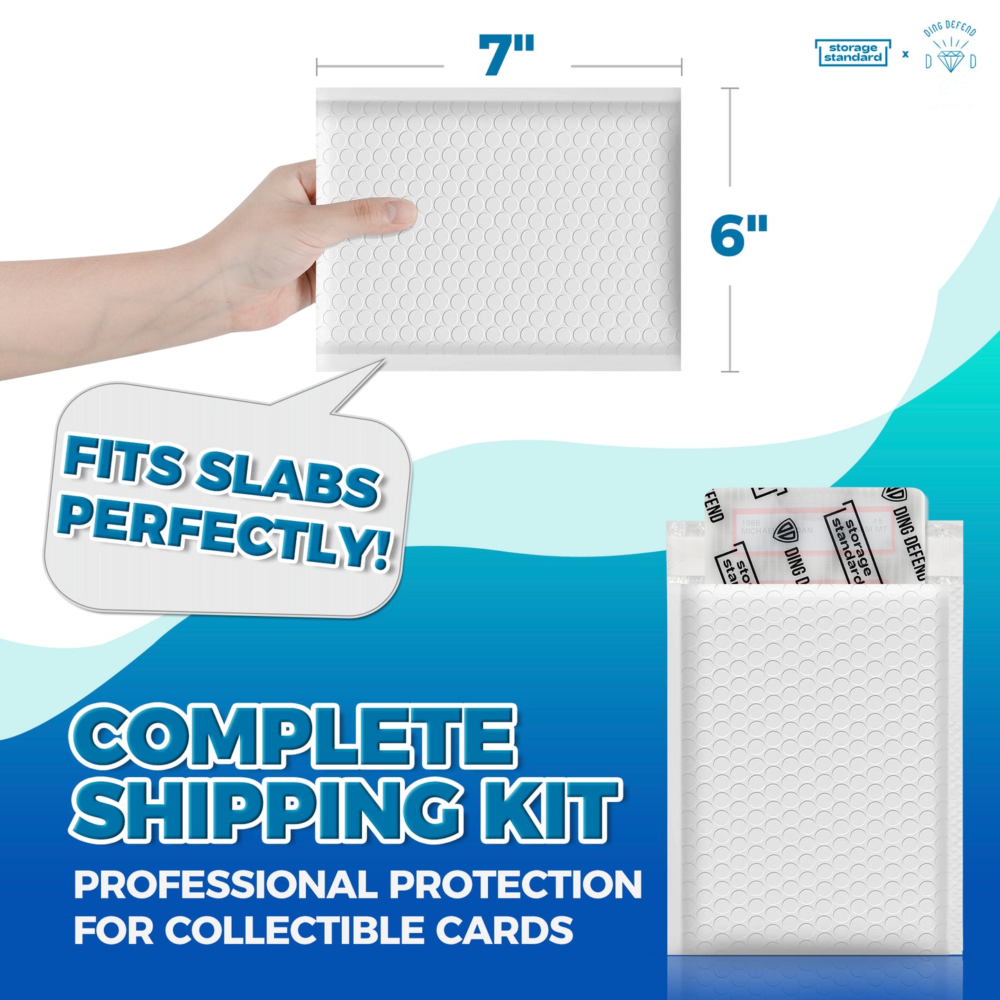 Ding Defend Card Shipping Kit: 110 x Card Protectors (4'' x 6'') - 55 x Bubble Mailers - 240 x Pro Tape Seals