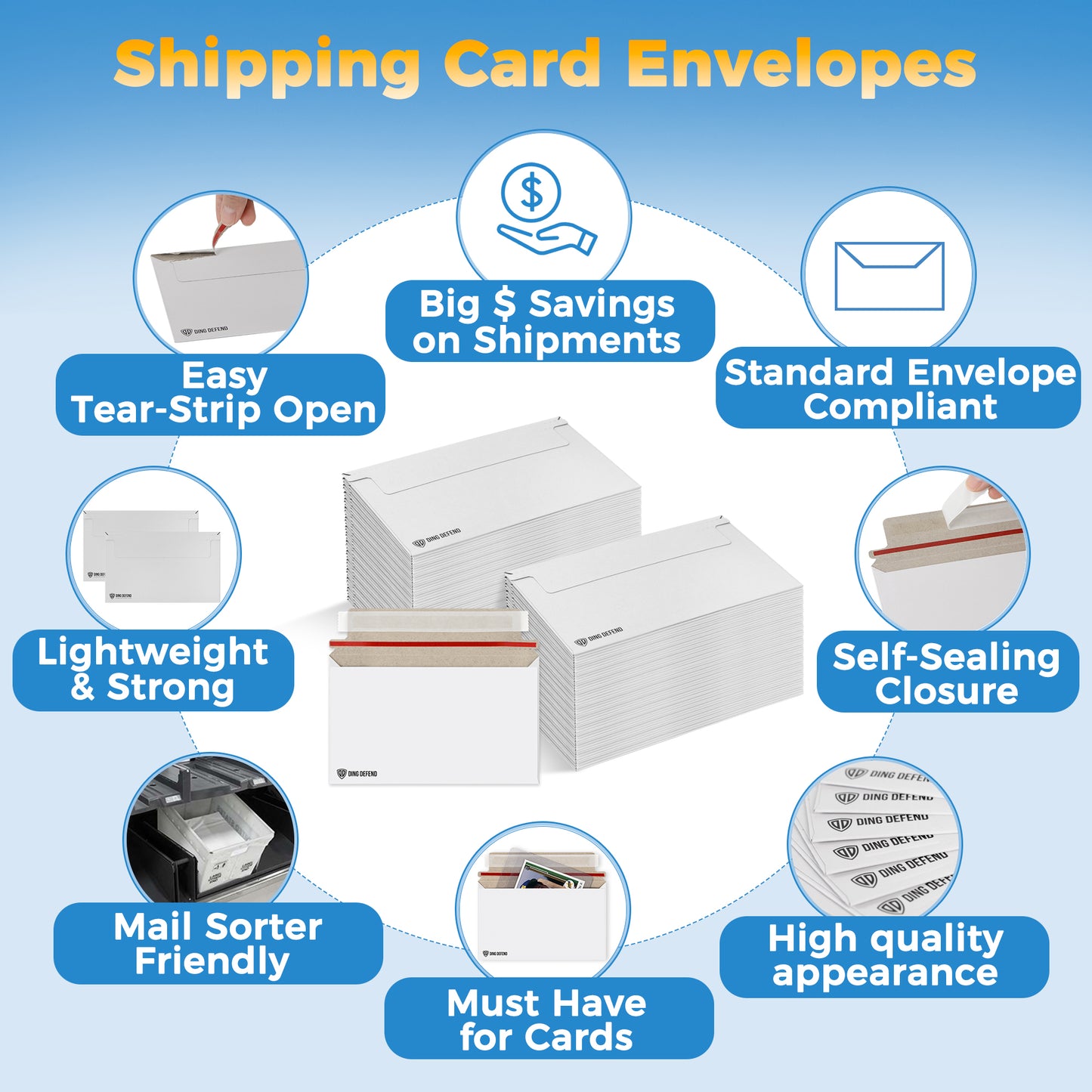 Card Shipping Envelopes - 7 x 4.35 Inches Trading Cards Self-Adhesive Mailers