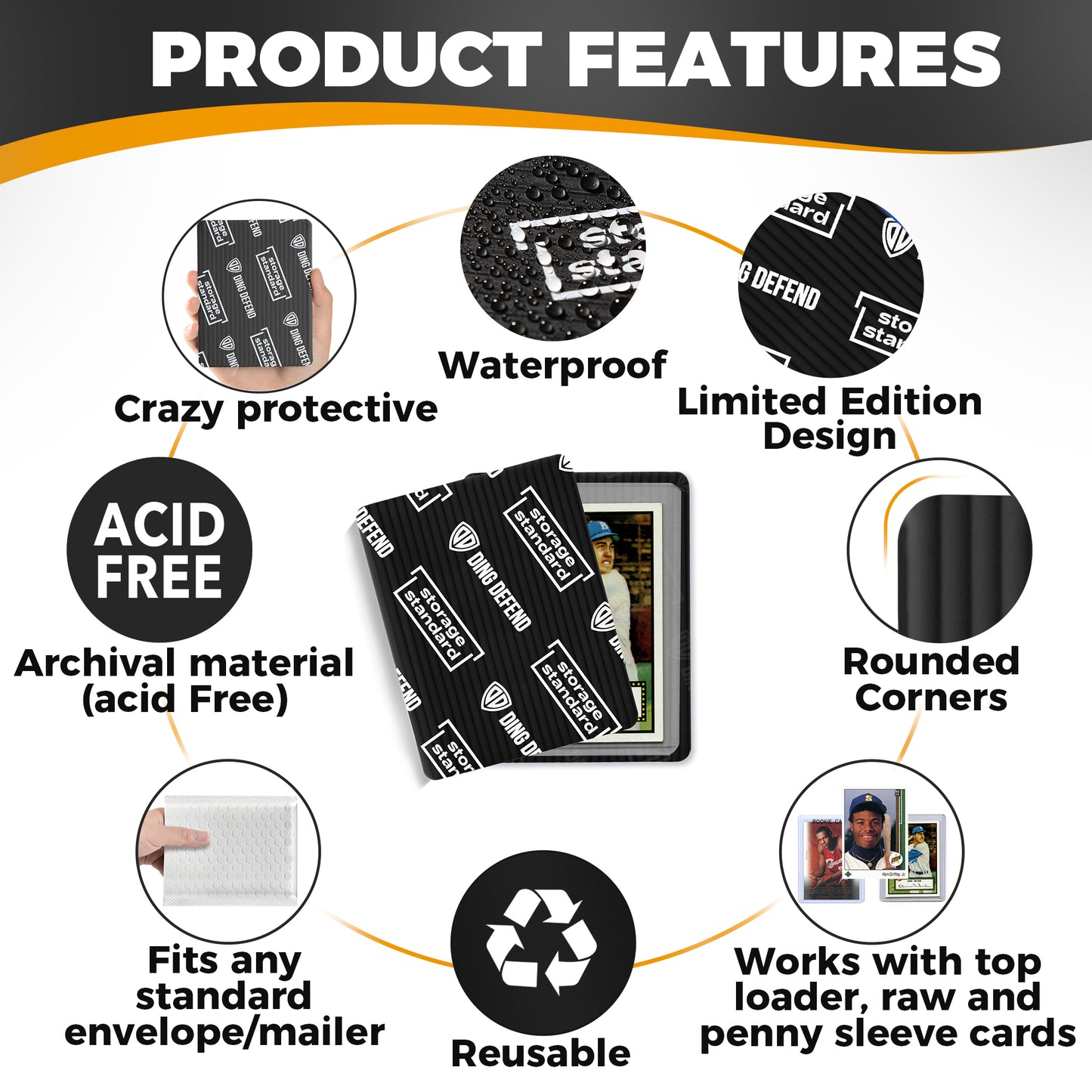 Ding Defend 110-Pack Trading Card Protector Shipping by Storage Standard - 3.5 x 4.5 Inch Black Hobby Card Shipping Supplies w/ Rounded Corners, Lightweight & Reusable for Raw Top Loaders, Semi-Rigids, Team Bags