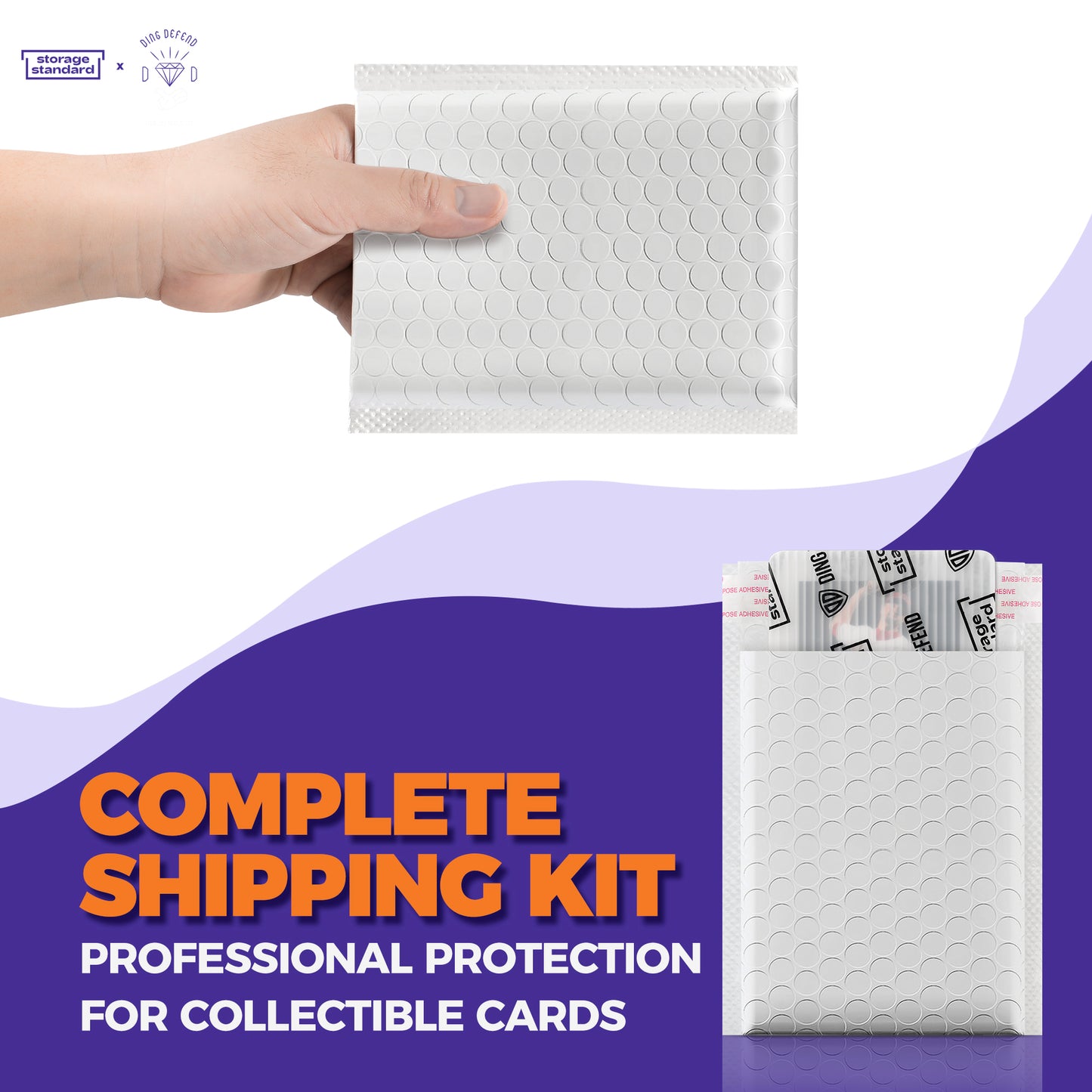 Ding Defend Card Shipping Kit: 110 x Card Protectors (3.5" x 4.5") - 55 x Bubble Mailers - 250 x Pro Tape Seals
