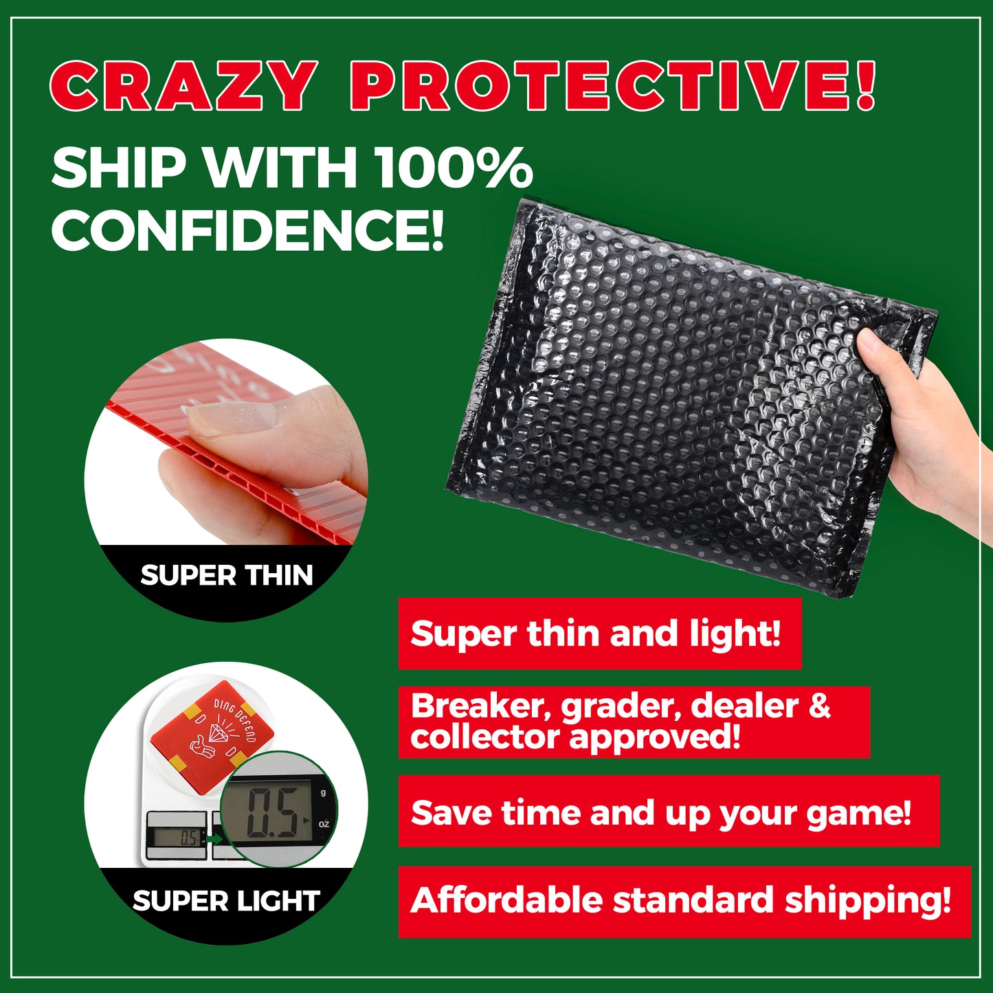 Diamond Hands Card Shipping Protectors, 3.5" x 4.5"