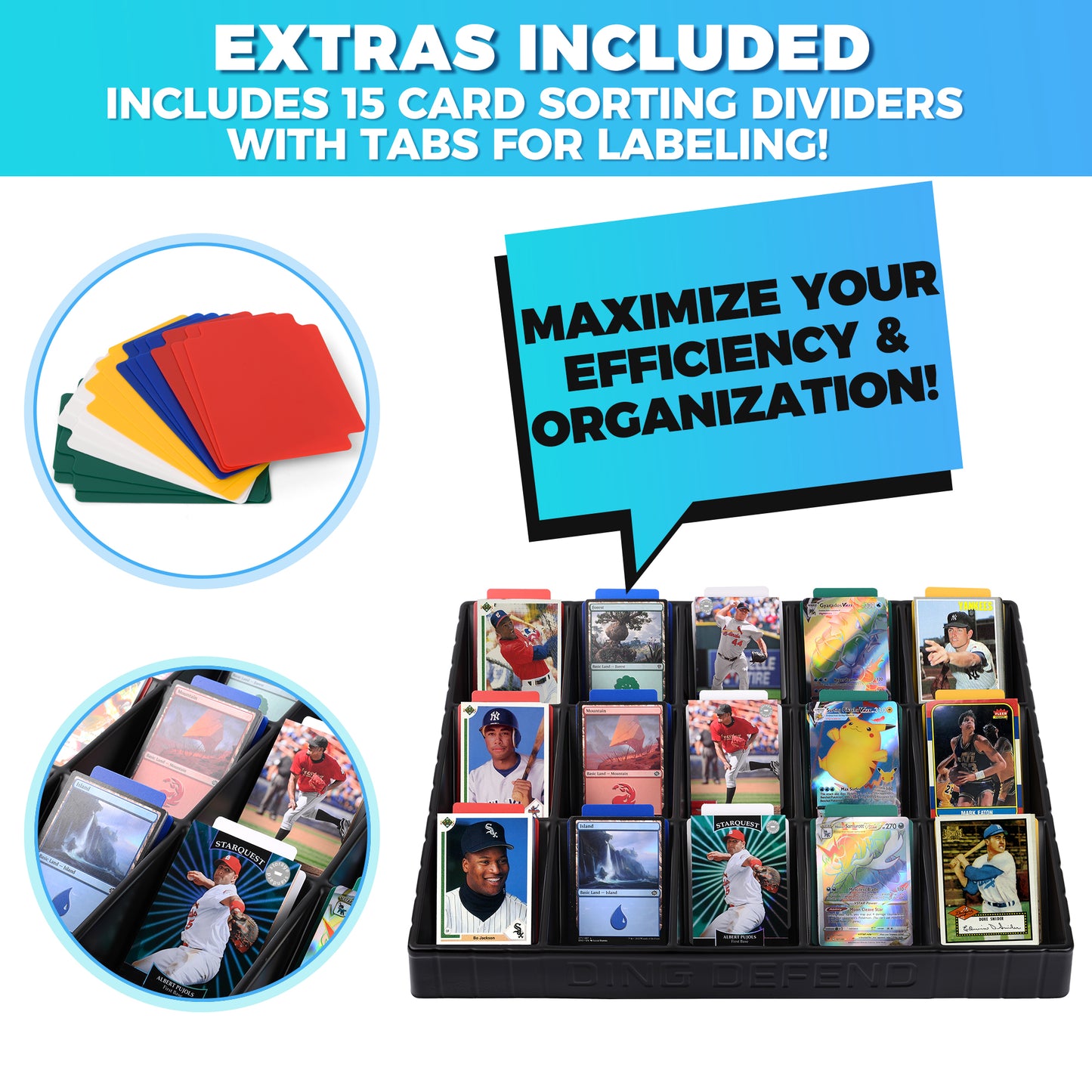 Trading Card Sorting Tray - Stackable Trading Card Organizer, 15-Compartment, Black, Includes Dividers
