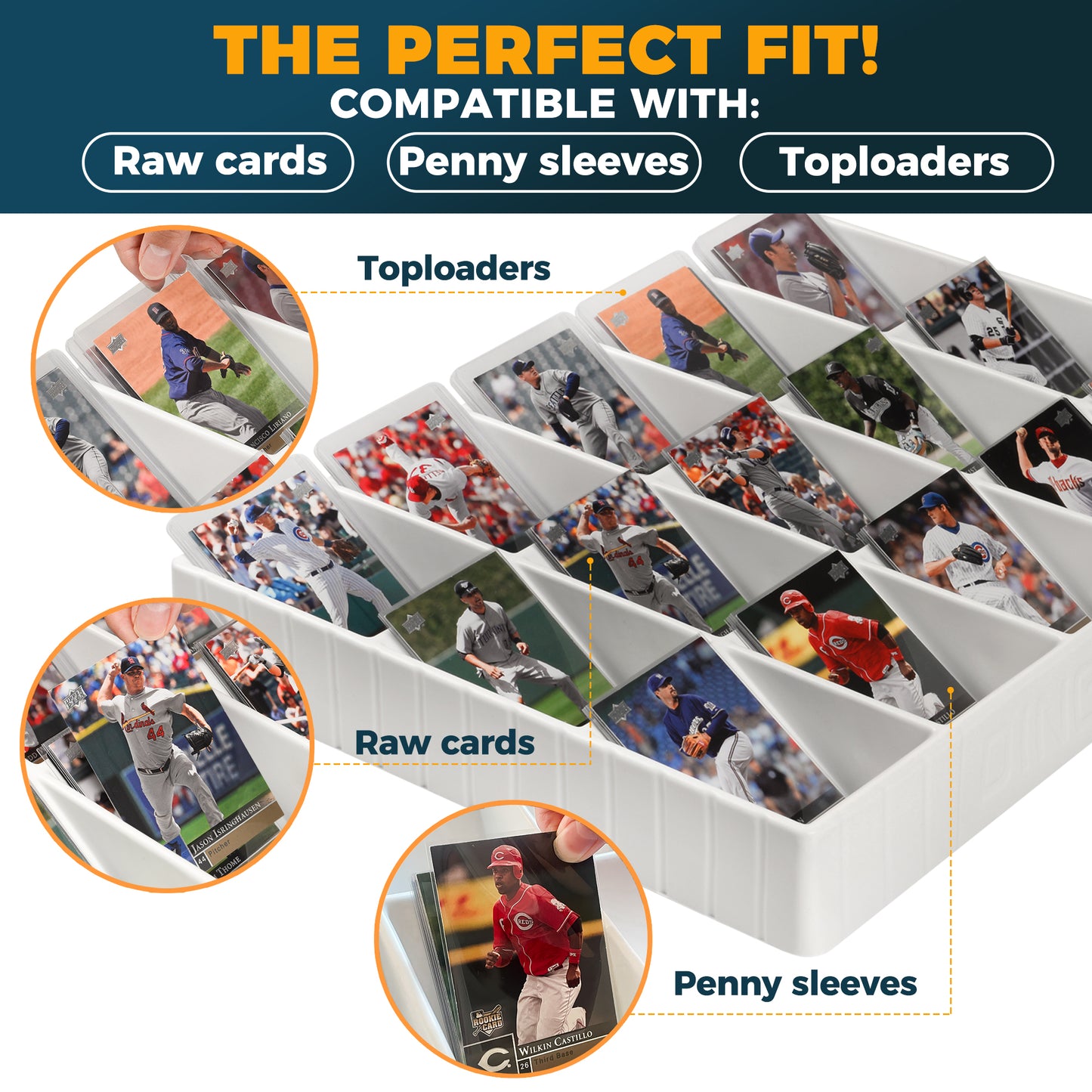 Trading Card Sorting Tray - Stackable Trading Card Organizer, 15-Compartment, White, Includes Dividers