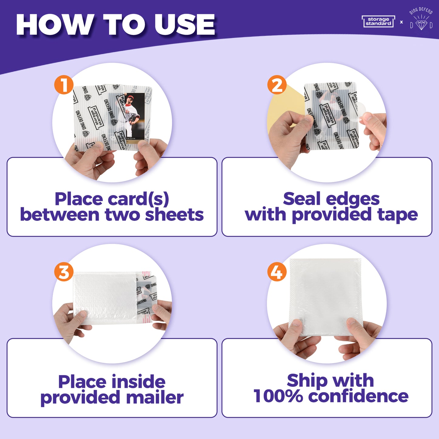 Ding Defend Card Shipping Kit: 110 x Card Protectors (3.5" x 4.5") - 55 x Bubble Mailers - 250 x Pro Tape Seals
