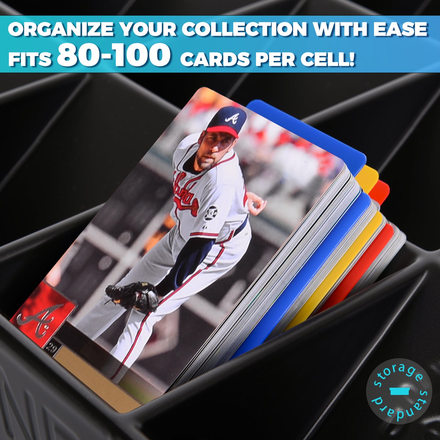 Trading Card Sorting Tray - Stackable Trading Card Organizer, 15-Compartment, Black, Includes Dividers