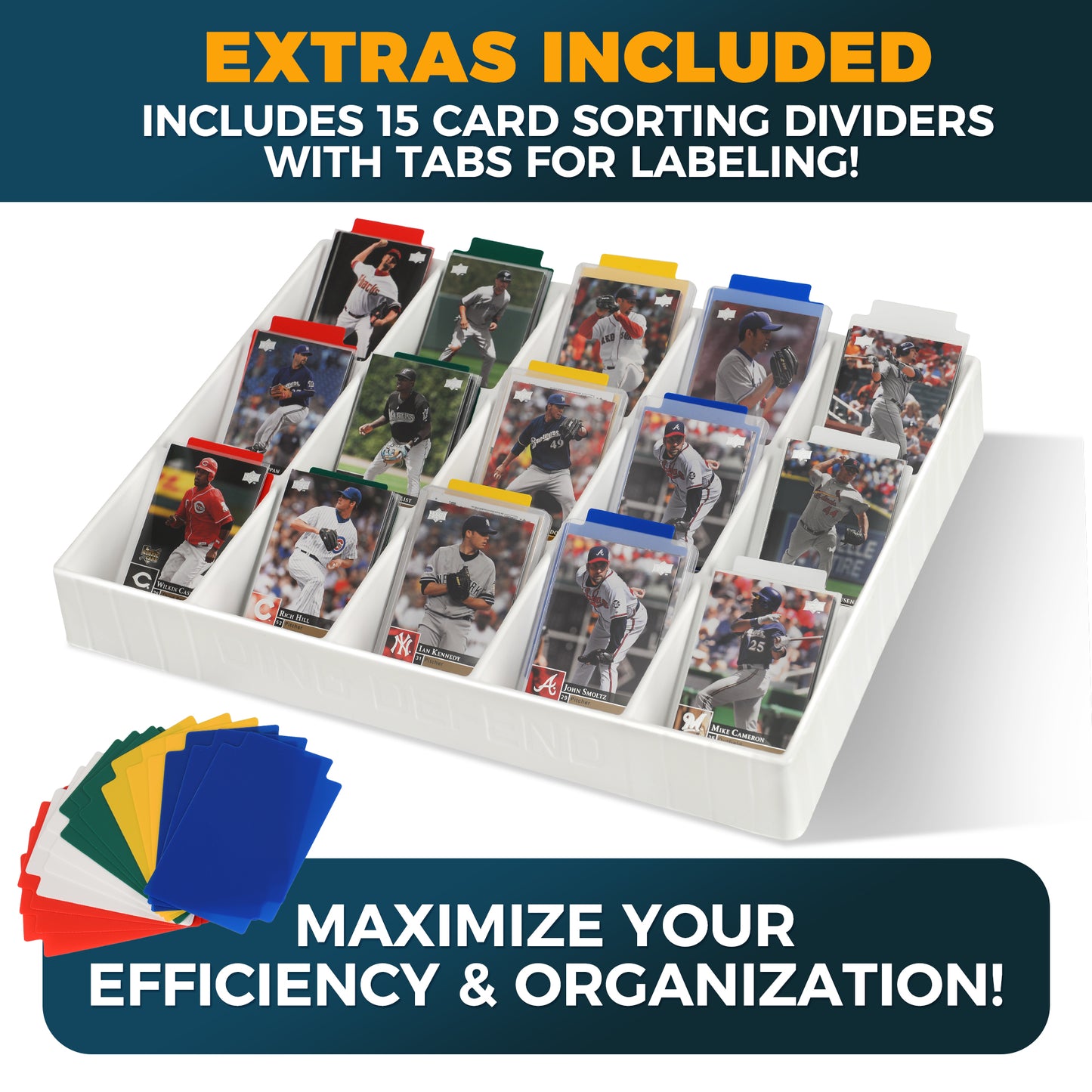 Trading Card Sorting Tray - Stackable Trading Card Organizer, 15-Compartment, White, Includes Dividers
