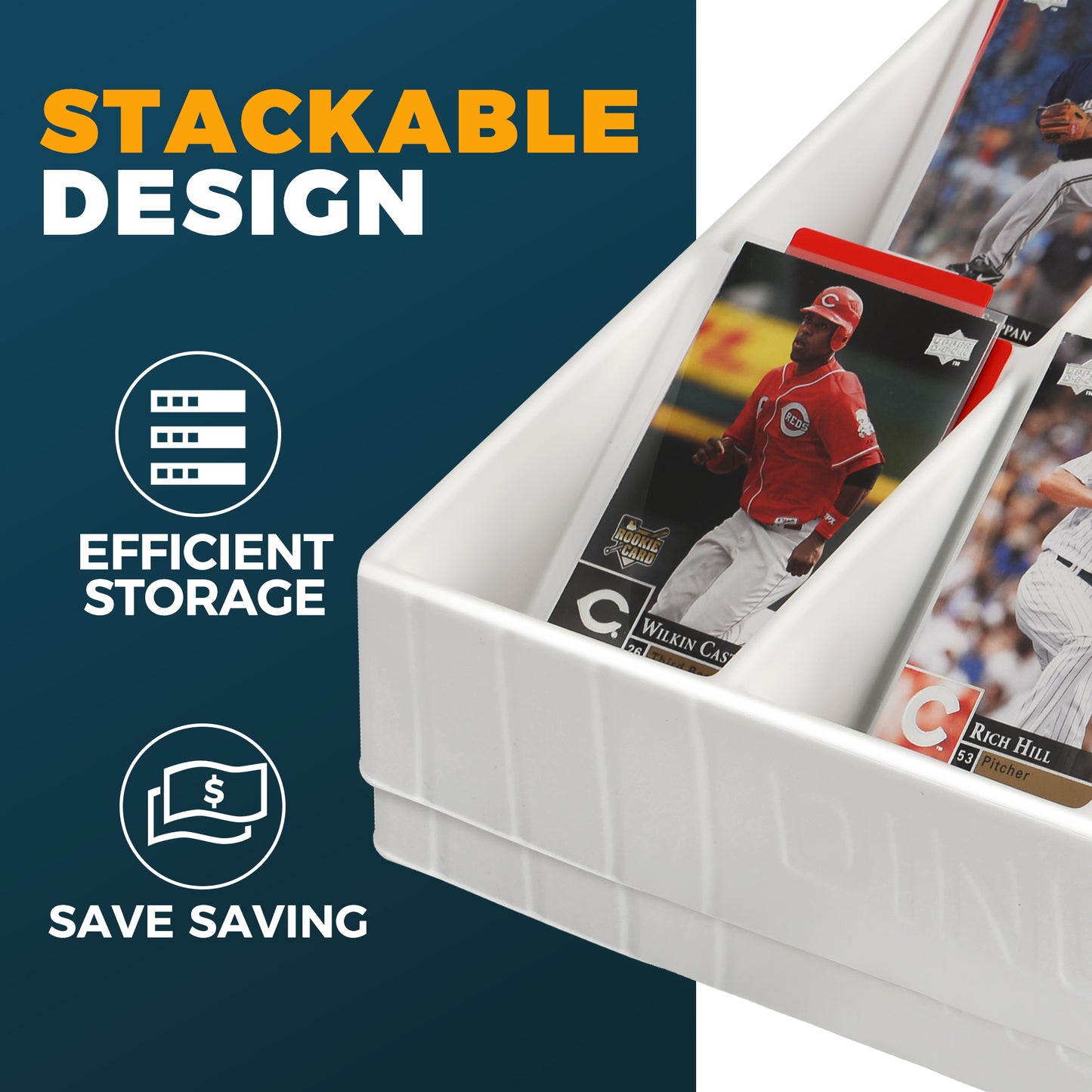 Trading Card Sorting Tray - Stackable Trading Card Organizer, 15-Compartment, White, Includes Dividers