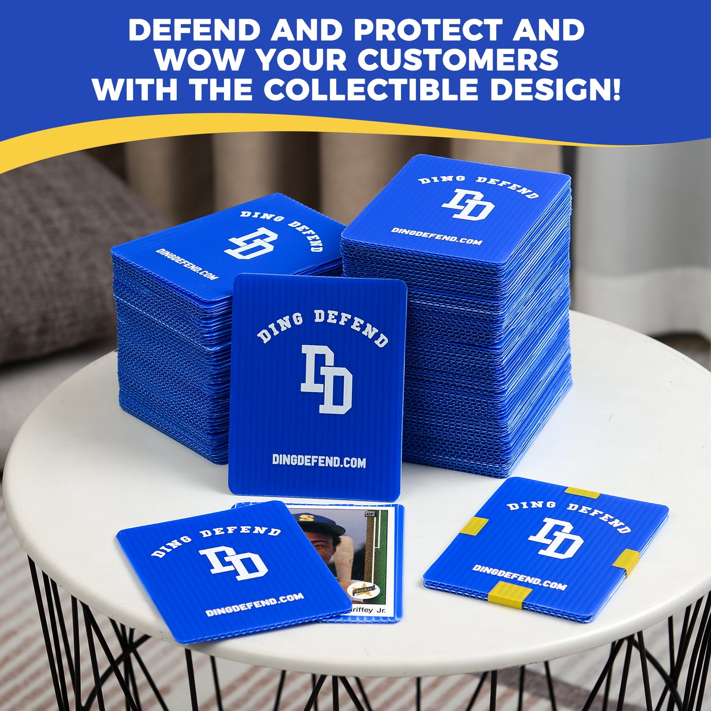 Trading Card Shipping Protectors, 3.5" x 4.5", Ding Defend Shipping Supplies, Blue Classic Baseball Design