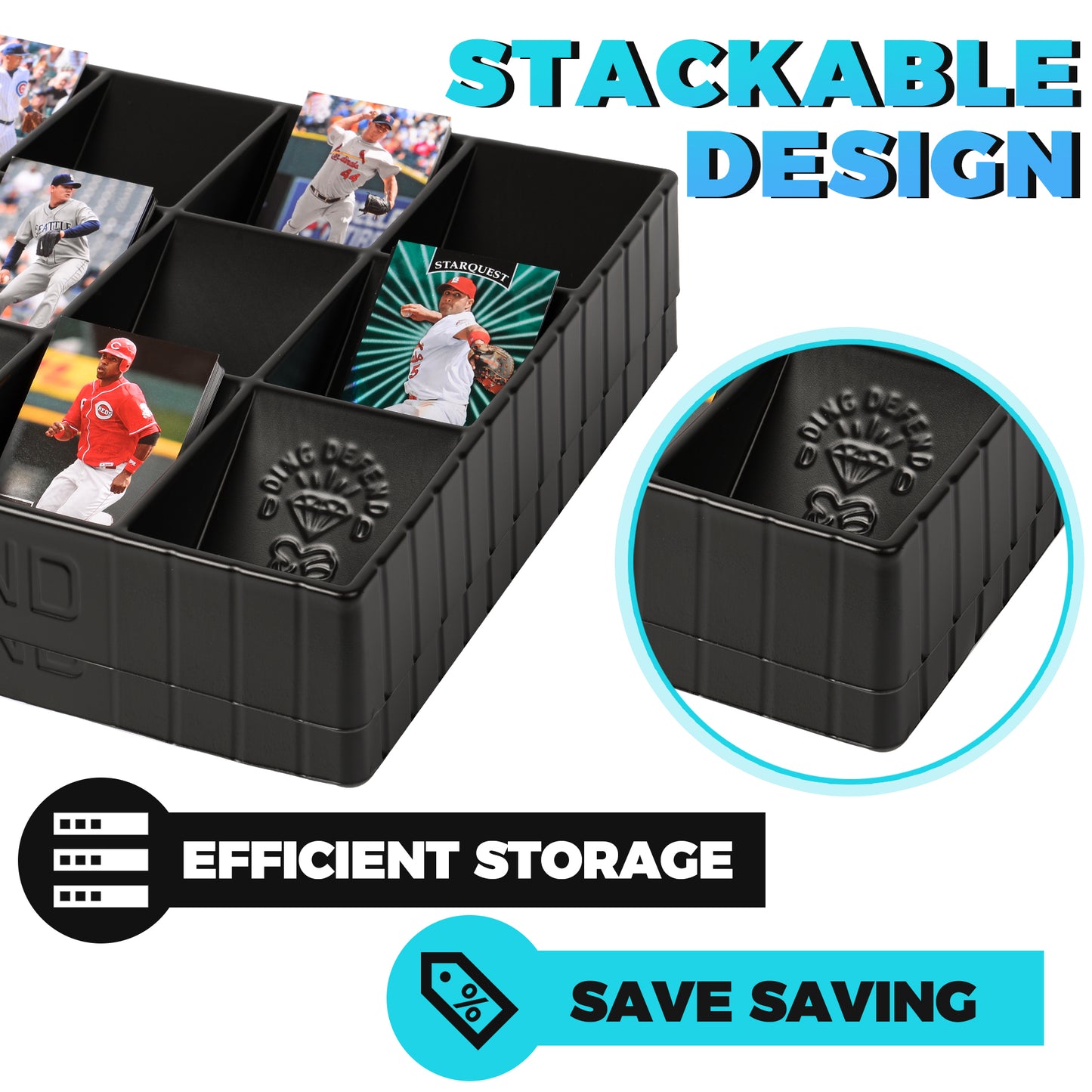 Trading Card Sorting Tray - Stackable Trading Card Organizer, 15-Compartment, Black, Includes Dividers