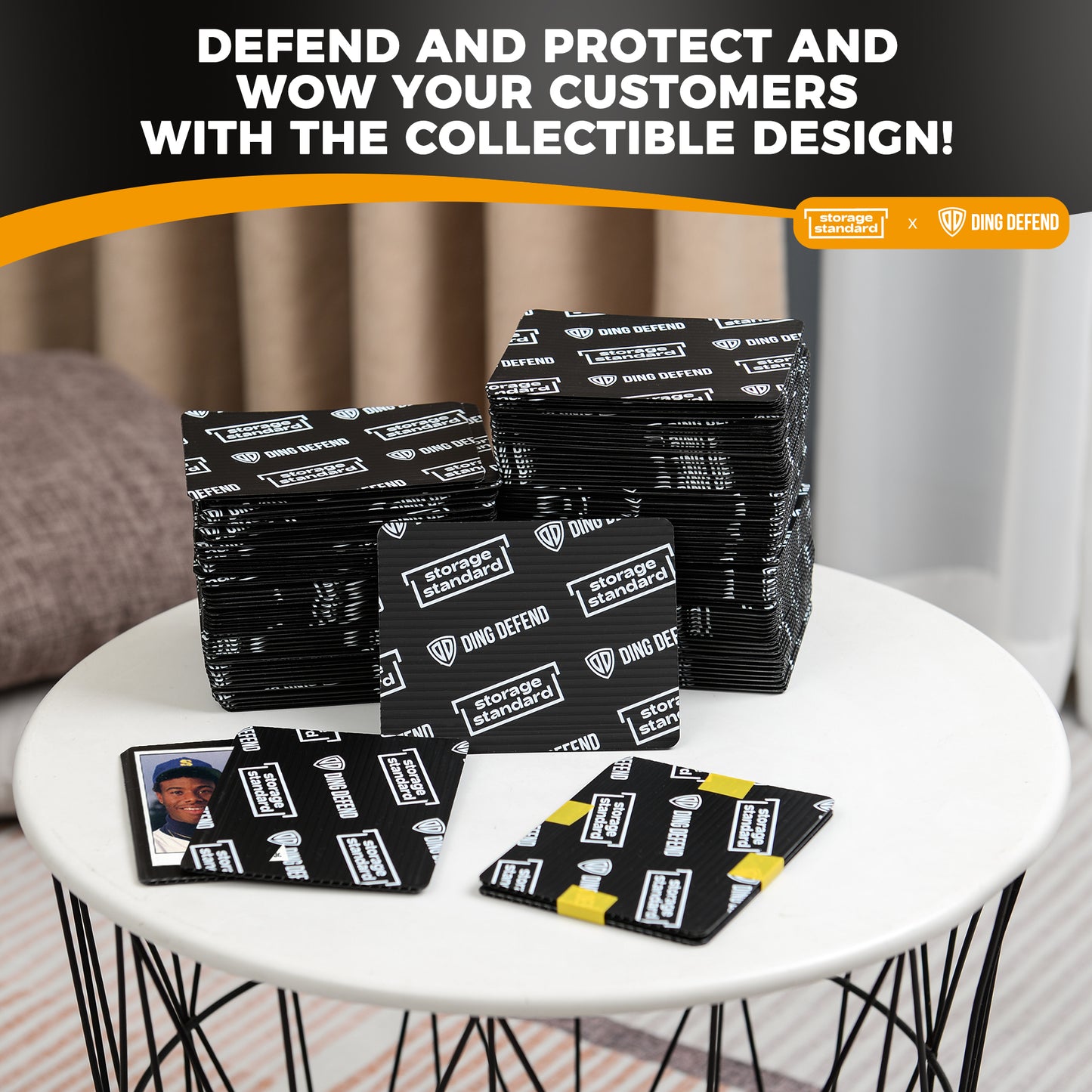 Ding Defend 110-Pack Trading Card Protector Shipping by Storage Standard - 3.5 x 4.5 Inch Black Hobby Card Shipping Supplies w/ Rounded Corners, Lightweight & Reusable for Raw Top Loaders, Semi-Rigids, Team Bags