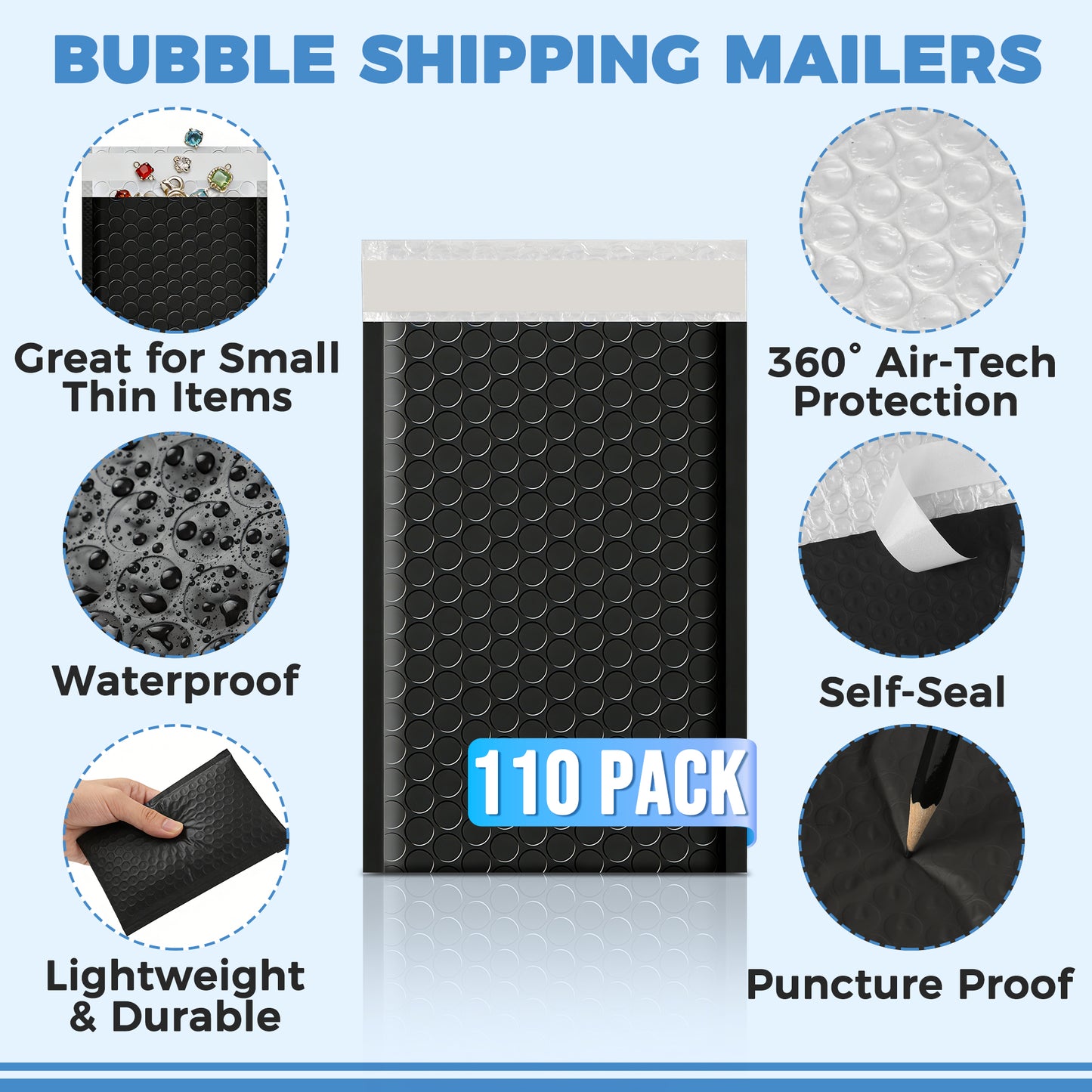4" x 8" Bubble Mailers - Black