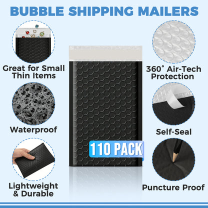 4" x 8" Bubble Mailers - Black