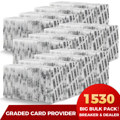 Extra large bulk pack of Ding Defend 4 x 6 trading card shipping protectors with rounded corners stacked for high-volume graded card shipping