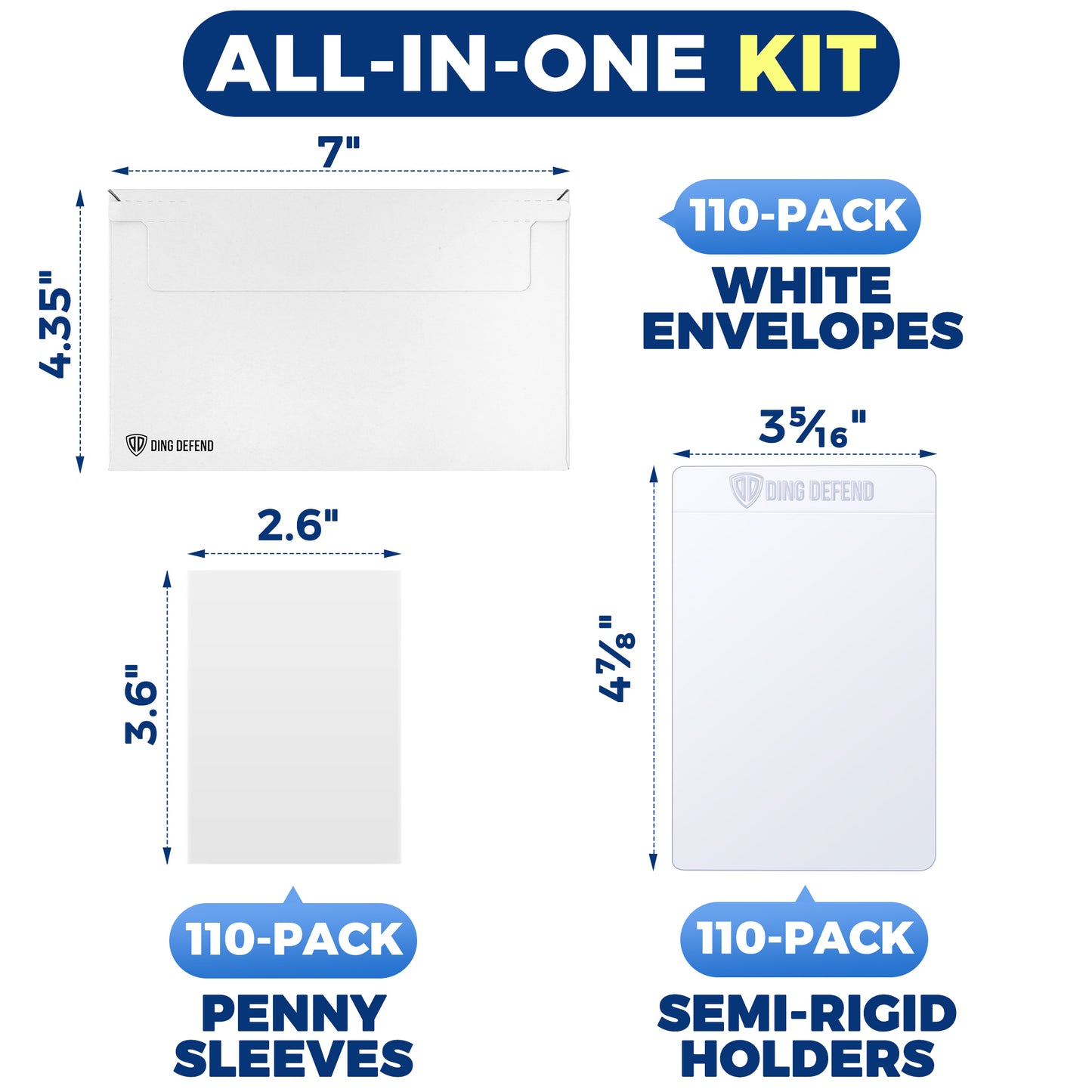 Trading Card Shipping Envelopes Kit 330 Count - 110 Pack Machinable Cards Mailers & 110 Pack Semi Rigid Holder & 110 Pack Penny Sleeves – Lightweight Shipping Solution With Easy Self Seal