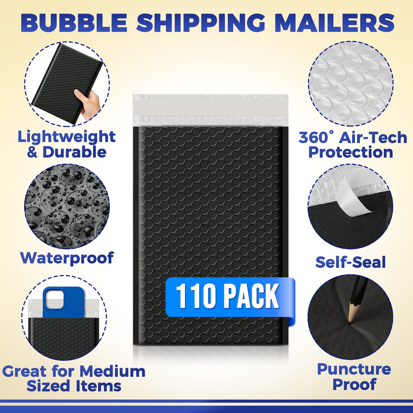 6" x 10" Bubble Mailers - Black