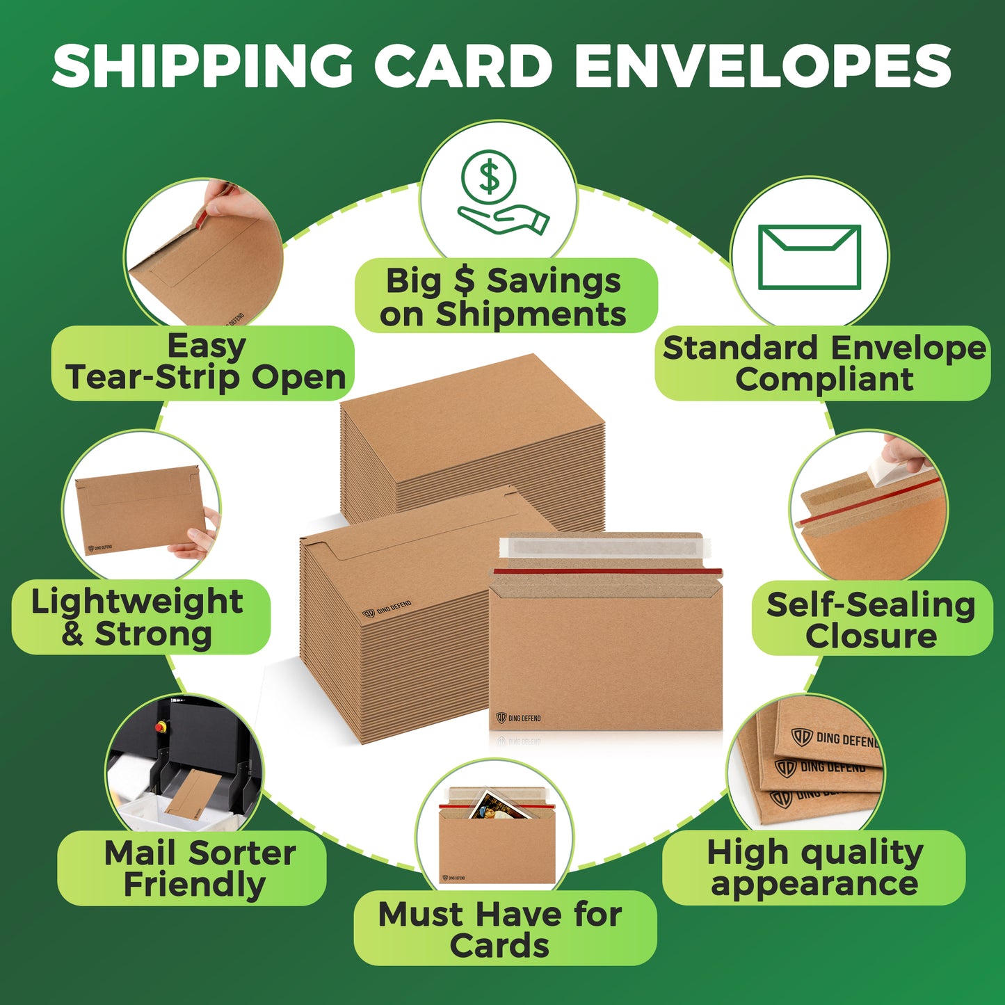 7’’ x 4.35’’  Machinable Card Shipping Envelopes - Kraft