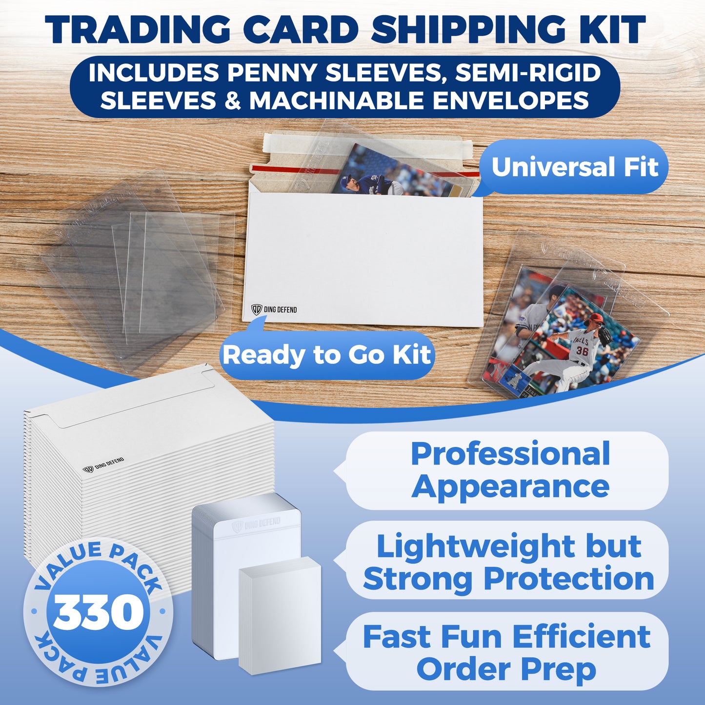 Trading Card Shipping Envelopes Kit 330 Count - 110 Pack Machinable Cards Mailers & 110 Pack Semi Rigid Holder & 110 Pack Penny Sleeves – Lightweight Shipping Solution With Easy Self Seal