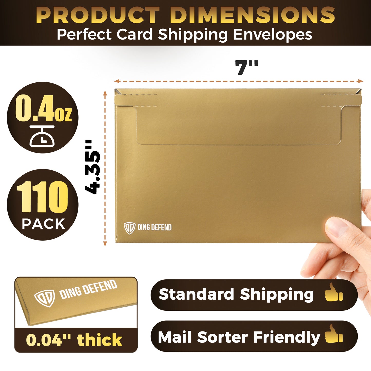 7’’ x 4.35’’  Machinable Card Shipping Envelopes - Gold