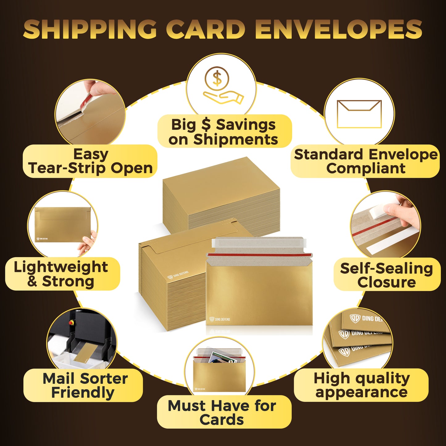 7’’ x 4.35’’  Machinable Card Shipping Envelopes - Gold