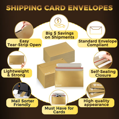 7’’ x 4.35’’  Machinable Card Shipping Envelopes - Gold