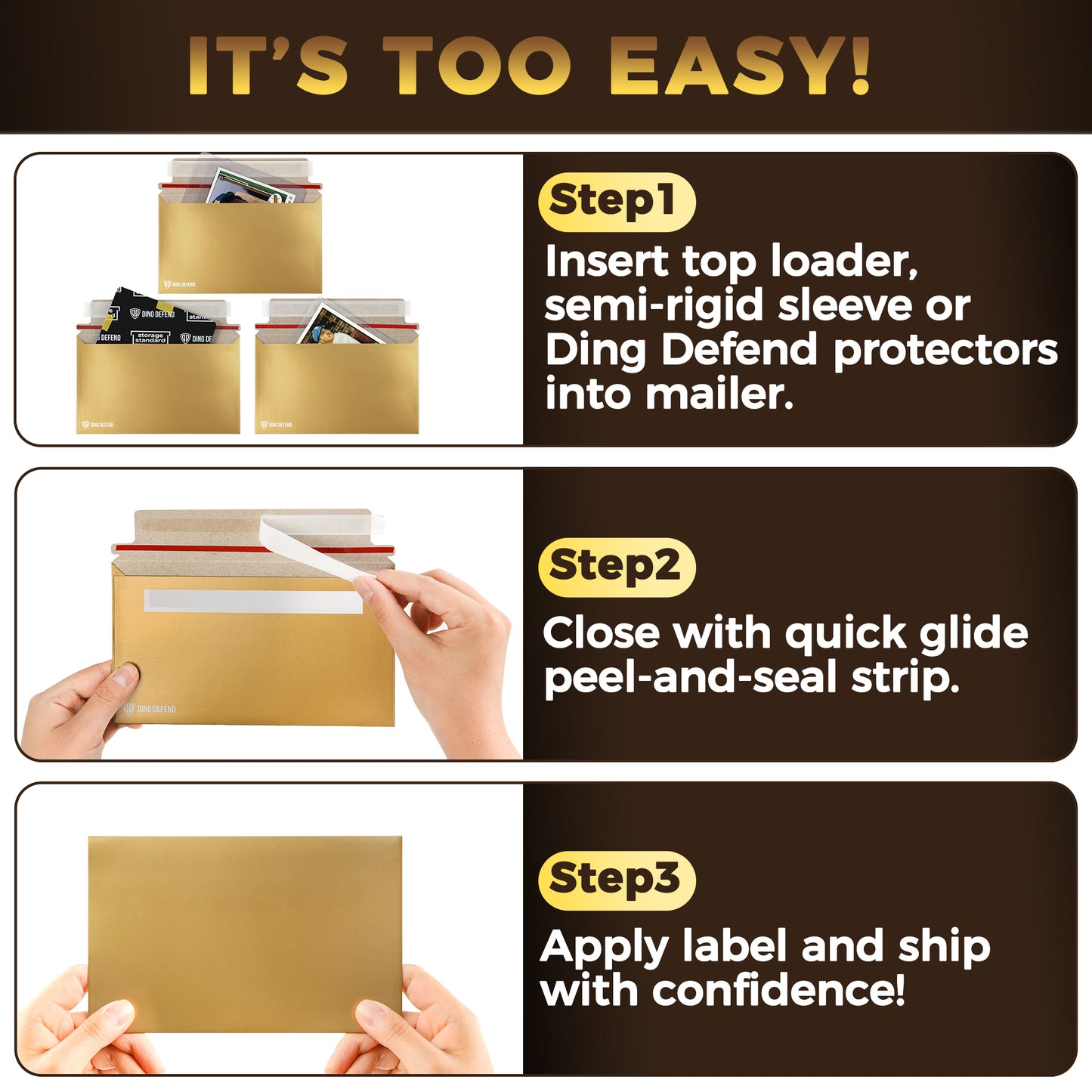 7’’ x 4.35’’  Machinable Card Shipping Envelopes - Gold
